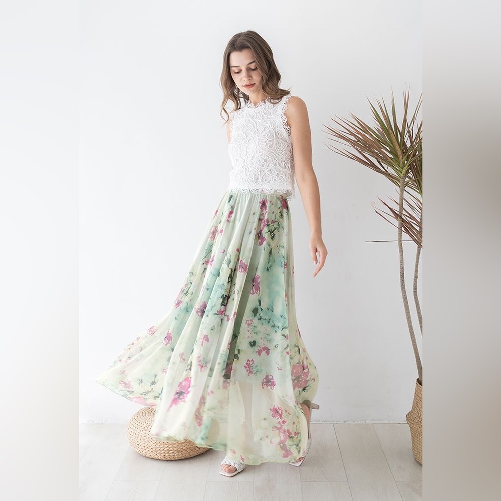 New FLORAL AND FRILL MAXI SKIRT - Picture 5 of 16